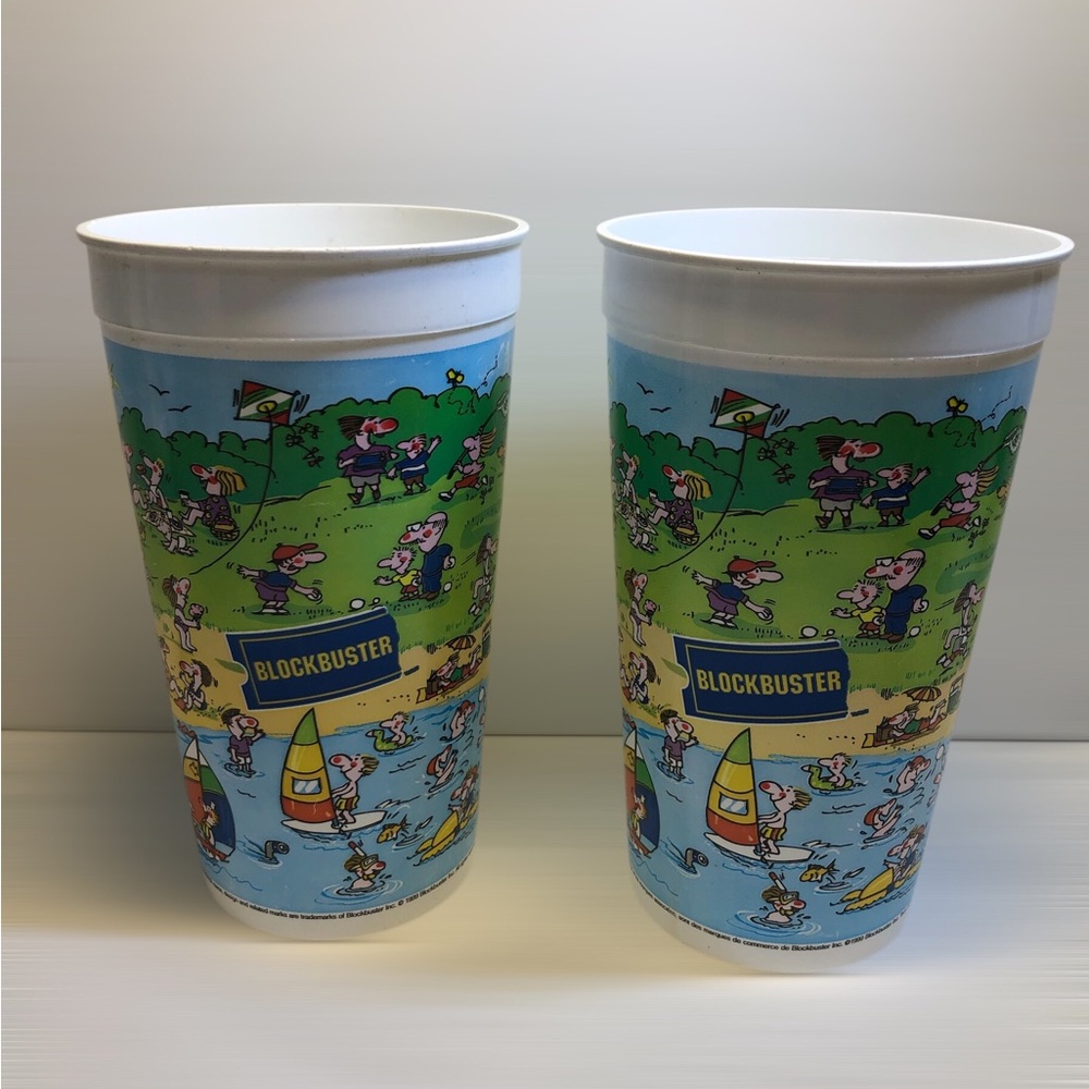 Vintage Blockbuster Plastic 32 oz Drinking Cups Lot Of 2 (1999) Promo Cups